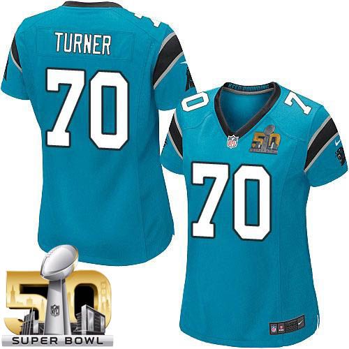  Panthers #70 Trai Turner Blue Alternate Super Bowl 50 Women's Stitched NFL Elite Jersey