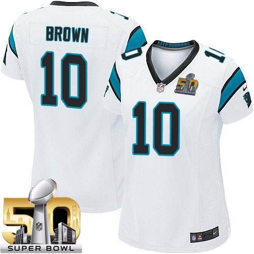  Panthers #10 Corey Brown White Super Bowl 50 Women's Stitched NFL Elite Jersey