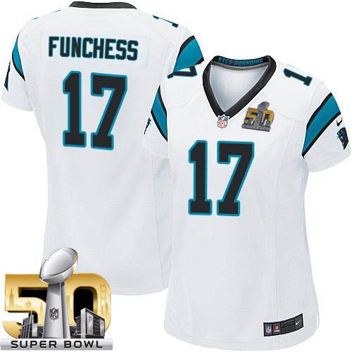  Panthers #17 Devin Funchess White Super Bowl 50 Women's Stitched NFL Elite Jersey