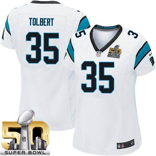 Panthers #35 Mike Tolbert White Super Bowl 50 Women's Stitched NFL Elite Jersey