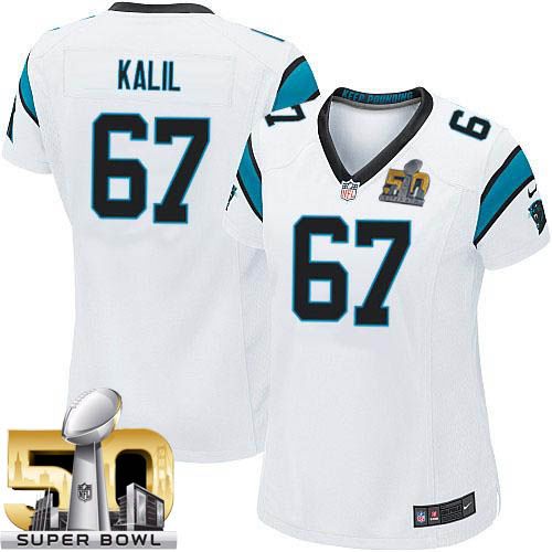  Panthers #67 Ryan Kalil White Super Bowl 50 Women's Stitched NFL Elite Jersey