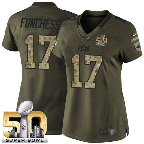  Panthers #17 Devin Funchess Green Super Bowl 50 Women's Stitched NFL Limited Salute to Service Jersey