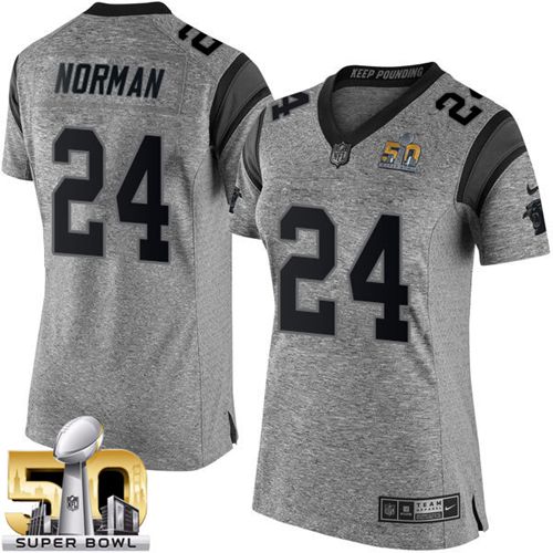  Panthers #24 Josh Norman Gray Super Bowl 50 Women's Stitched NFL Limited Gridiron Gray Jersey