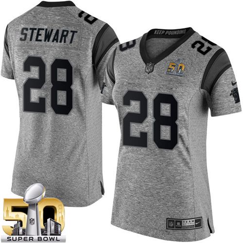  Panthers #28 Jonathan Stewart Gray Super Bowl 50 Women's Stitched NFL Limited Gridiron Gray Jersey