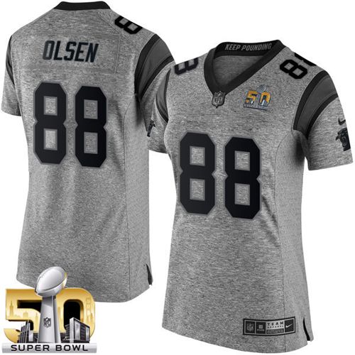  Panthers #88 Greg Olsen Gray Super Bowl 50 Women's Stitched NFL Limited Gridiron Gray Jersey