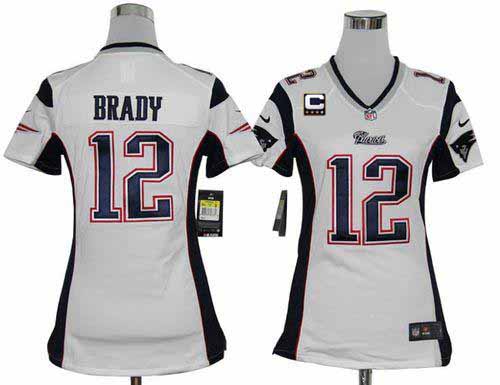  Patriots #12 Tom Brady White With C Patch Women's Stitched NFL Elite Jersey