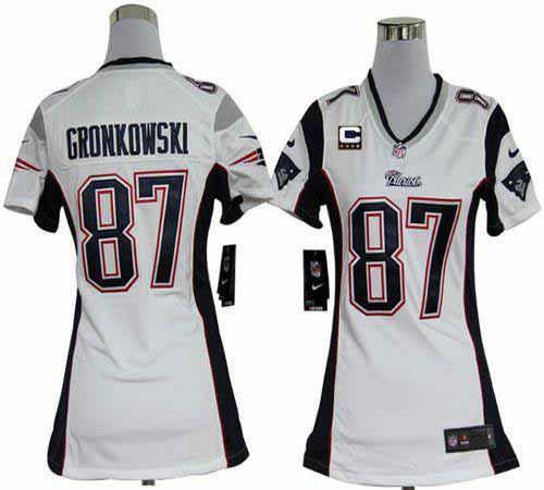  Patriots #87 Rob Gronkowski White With C Patch Women's Stitched NFL Elite Jersey