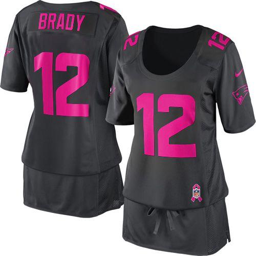  Patriots #12 Tom Brady Dark Grey Women's Breast Cancer Awareness Stitched NFL Elite Jersey
