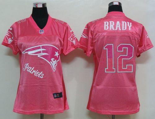  Patriots #12 Tom Brady Pink Women's Fem Fan NFL Game Jersey