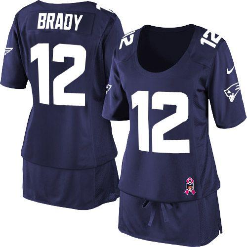  Patriots #12 Tom Brady Navy Blue Team Color Women's Breast Cancer Awareness Stitched NFL Elite Jersey