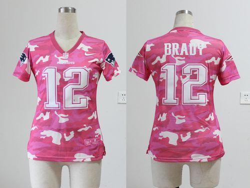  Patriots #12 Tom Brady Pink Women's Stitched NFL Elite Camo Fashion Jersey