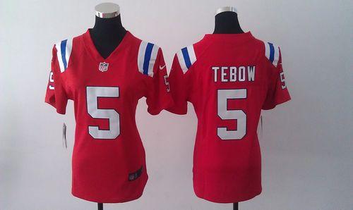  Patriots #5 Tim Tebow Red Alternate Women's Stitched NFL Elite Jersey