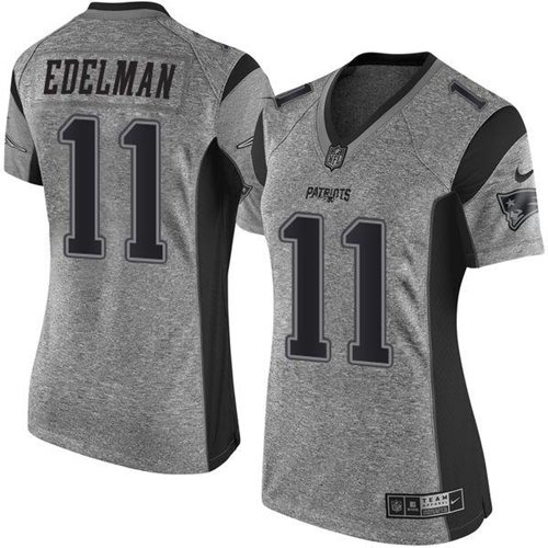  Patriots #11 Julian Edelman Gray Women's Stitched NFL Limited Gridiron Gray Jersey