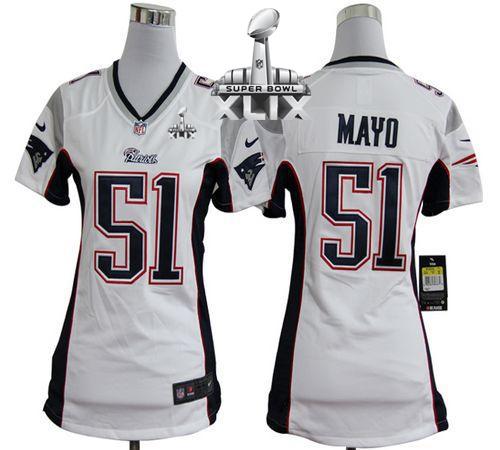  Patriots #51 Jerod Mayo White Super Bowl XLIX Women's Stitched NFL Elite Jersey