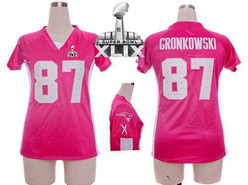  Patriots #87 Rob Gronkowski Pink Draft Him Name & Number Top Super Bowl XLIX Women's Stitched NFL Elite Jersey