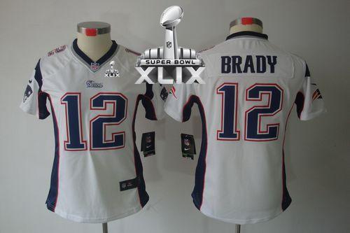  Patriots #12 Tom Brady White Super Bowl XLIX Women's Stitched NFL Limited Jersey
