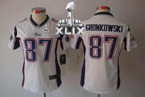  Patriots #87 Rob Gronkowski White Super Bowl XLIX Women's Stitched NFL Limited Jersey
