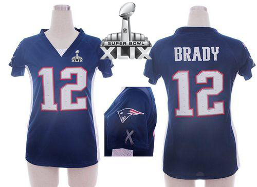  Patriots #12 Tom Brady Navy Blue Team Color Draft Him Name & Number Top Super Bowl XLIX Women's Stitched NFL Elite Jersey