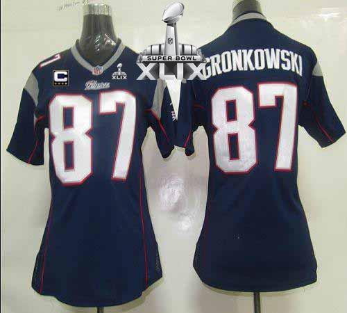  Patriots #87 Rob Gronkowski Navy Blue Team Color With C Patch Super Bowl XLIX Women's Stitched NFL Elite Jersey