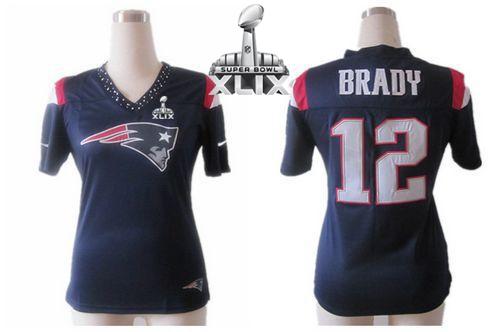  Patriots #12 Tom Brady Navy Blue Team Color Super Bowl XLIX Women's Team Diamond Stitched NFL Elite Jersey