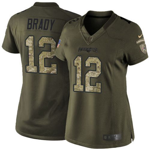  Patriots #12 Tom Brady Green Women's Stitched NFL Limited Salute to Service Jersey