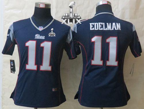  Patriots #11 Julian Edelman Navy Blue Team Color Super Bowl XLIX Women's Stitched NFL Elite Jersey