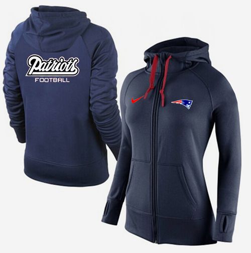 Women's  New England Patriots Full Zip Performance Hoodie Dark Blue