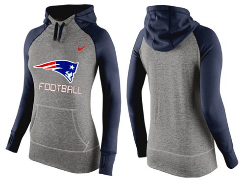 Women's  New England Patriots Performance Hoodie Grey & Dark Blue_1