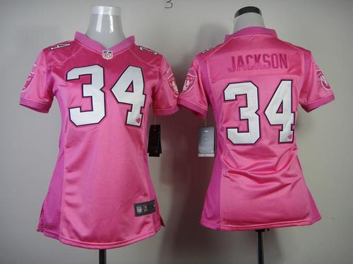  Raiders #34 Bo Jackson Pink New Women's Be Luv'd Stitched NFL Elite Jersey