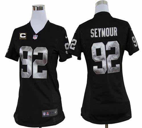  Raiders #92 Richard Seymour Black Team Color With C Patch Women's Stitched NFL Elite Jersey