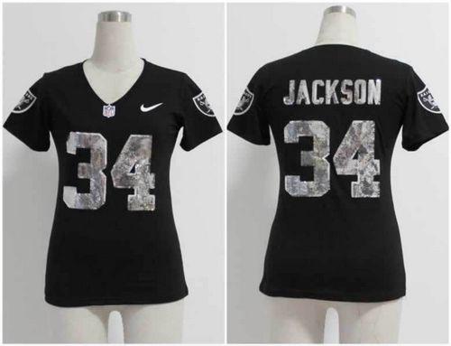  Raiders #34 Bo Jackson Black Team Color Women's Stitched NFL Elite Handwork Sequin Lettering Jersey