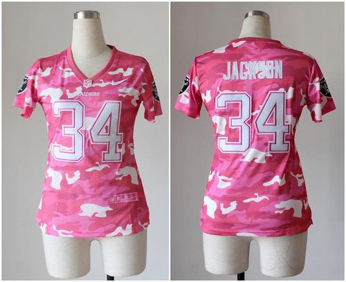  Raiders #34 Bo Jackson Pink Women's Stitched NFL Elite Camo Fashion Jersey