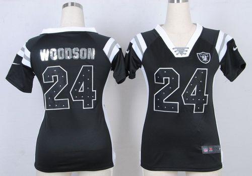  Raiders #24 Charles Woodson Black Team Color Women's Stitched NFL Elite Draft Him Shimmer Jersey