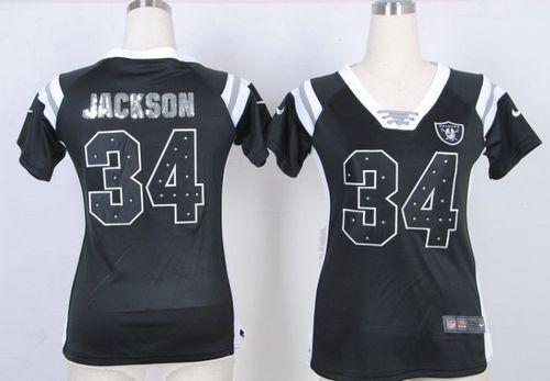  Raiders #34 Bo Jackson Black Team Color Women's Stitched NFL Elite Draft Him Shimmer Jersey