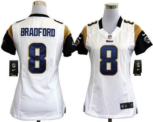  Rams #8 Sam Bradford White Women's Stitched NFL Elite Jersey