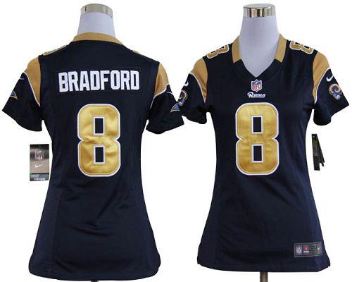  Rams #8 Sam Bradford Navy Blue Team Color Women's Stitched NFL Elite Jersey