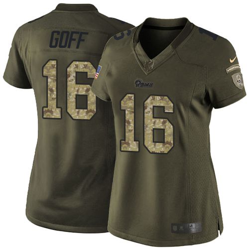  Rams #16 Jared Goff Green Women's Stitched NFL Limited Salute to Service Jersey
