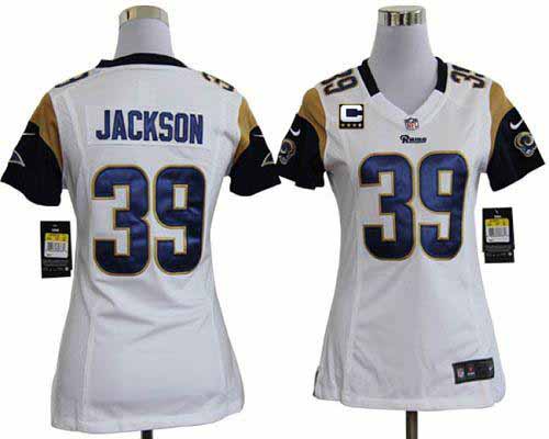  Rams #39 Steven Jackson White With C Patch Women's Stitched NFL Elite Jersey
