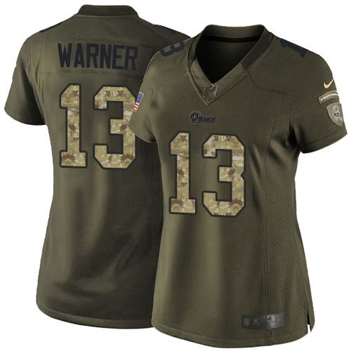  Rams #13 Kurt Warner Green Women's Stitched NFL Limited Salute to Service Jersey