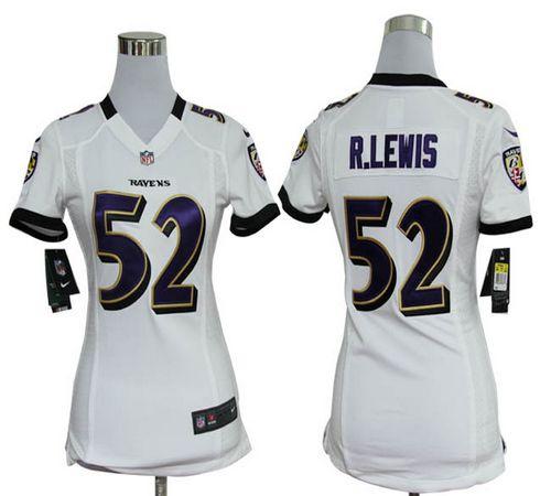  Ravens #52 Ray Lewis White Women's Stitched NFL Elite Jersey