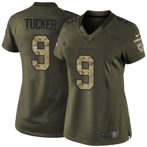  Ravens #9 Justin Tucker Green Women's Stitched NFL Limited Salute to Service Jersey