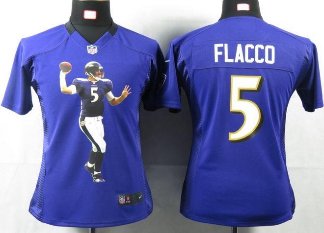  Ravens #5 Joe Flacco Purple Team Color Women's Portrait Fashion NFL Game Jersey