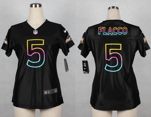  Ravens #5 Joe Flacco Black Women's NFL Fashion Game Jersey