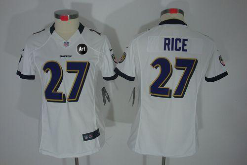  Ravens #27 Ray Rice White With Art Patch Women's Stitched NFL Limited Jersey
