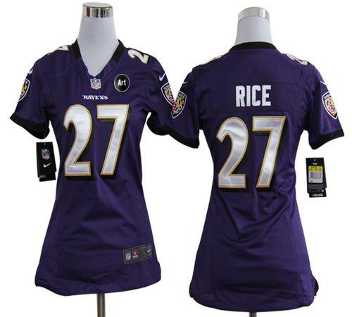  Ravens #27 Ray Rice Purple Team Color With Art Patch Women's Stitched NFL Elite Jersey