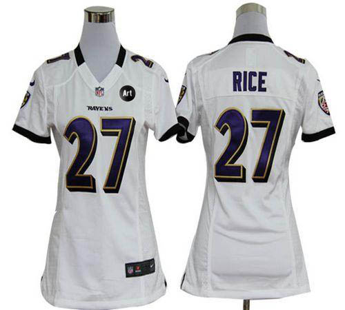  Ravens #27 Ray Rice White With Art Patch Women's Stitched NFL Elite Jersey