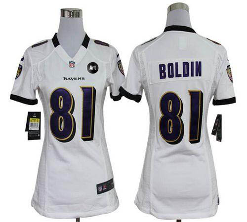  Ravens #81 Anquan Boldin White With Art Patch Women's Stitched NFL Elite Jersey
