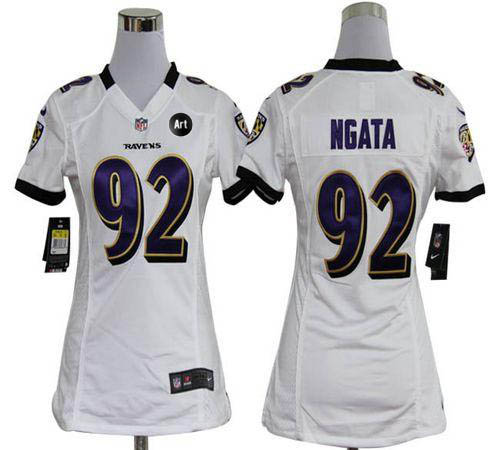  Ravens #92 Haloti Ngata White With Art Patch Women's Stitched NFL Elite Jersey