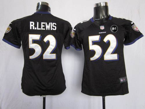  Ravens #52 Ray Lewis Black Alternate With Art Patch Women's Stitched NFL Elite Jersey