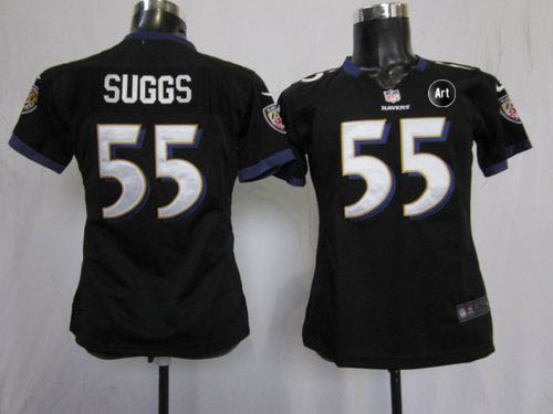  Ravens #55 Terrell Suggs Black Alternate With Art Patch Women's Stitched NFL Elite Jersey